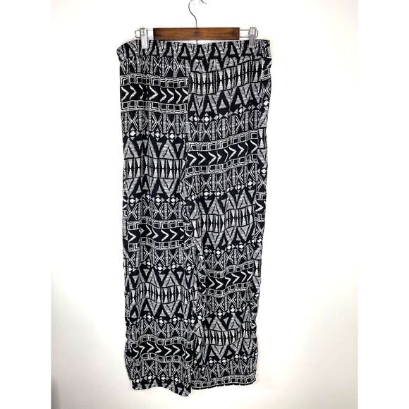 B Design pants women's large slacks soft wide legged pull on black graphic print - Picture 5 of 13